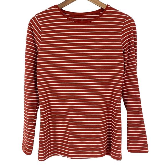PRIMARK Striped Long Sleeve Crew Neck T Shirt Rust White Size Medium Basic - Picture 1 of 5